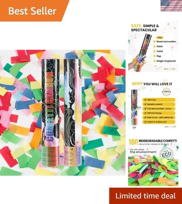 Poppers de cañón de confeti multicolor biodegradable ecológico 2 piezas celebración Foto 1 de 4