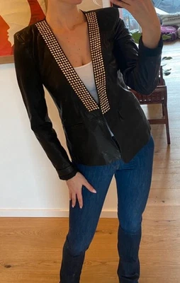 Pierre Balmain Leder Blazer Gold Nieten Lederjacke Longblazer Luxus - Bild 1 von 4