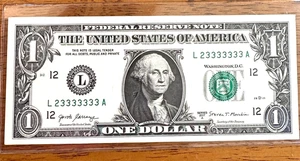 23333333 ONE $1 DOLLAR BILL FANCY SERIAL NUMBER 7 OF A KIND IN ROW UNCIRCULATED - Picture 1 of 7