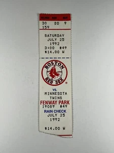 7-25-1992 Minnesota Twins @ Boston Red Sox Ticket - Rick Aguilera Save #110 - Picture 1 of 2