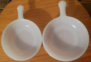 Vintage Set of 2 Milk Glass Glasbake 11oz Bowls with Handle J 210230 & J-2102-13 - Picture 1 of 4