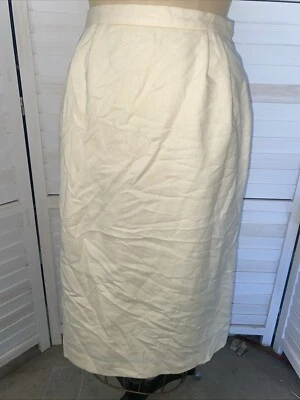 复古女式 100% 羊毛奶油色铅笔摆动裙 Midi 尺寸 S 27 英寸腰围 — 第 1/4 张图片