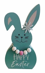 Bunny Happy Easter Sign Cutout Rabbit Spring Decor Tier Tray Teal NEW NWT! - Picture 1 of 7