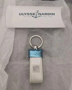 GENUINE ULYSSE NARDIN WHITE LEATHER & SWAROVSKI CRYSTAL KEY RING KEYCHAIN | NIB - Picture 1 of 11