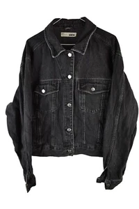 Topshop Tall Motor Womans Black Denim Collared Button Jacket Size 16 Outdoors - Picture 1 of 9