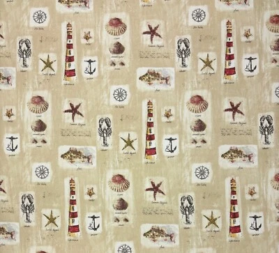 WAVERLY BEACH COMBER CASTILLO DE ARENA BEIGE PEZ CONCHA MARINA TELA DE ALGODÓN POR YARDA 54"W Foto 1 de 4