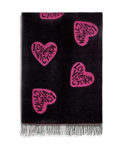 NWT VICTORIA'S SECRET LOVE VICTORIA BLACK PINK HEART THROW BLANKET 50x60 FRINGE - Picture 1 of 4