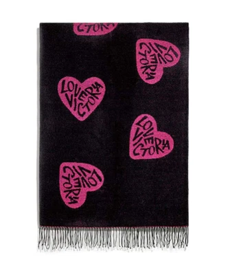 NUEVO CON ETIQUETAS MANTA VICTORIA'S SECRET LOVE VICTORIA NEGRA ROSA CORAZÓN 50x60 FRINGE Foto 1 de 4