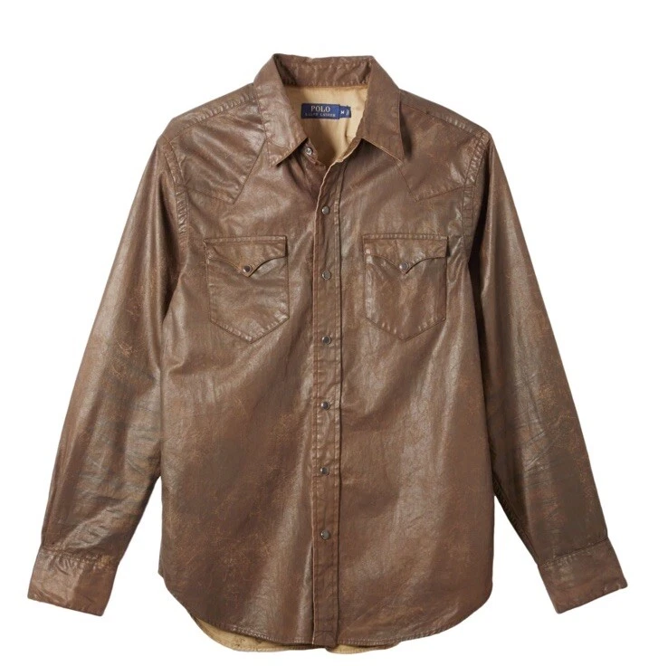 $298 Polo Ralph Lauren Pequeño Marrón Cera Imitación Cuero Camisa Occidental RRL De Colección Rodeo Foto 1 de 4