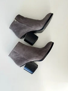 ALEXANDER WANG Gabi Gray Suede Cutout Chunky Heel Ankle Boots Size 38 - Picture 1 of 8