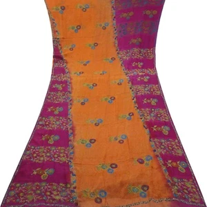 Vintage orange Sari 100 % reine Seide Georgette handbestickt Sari 5 Jahre Stoff - Bild 1 von 6