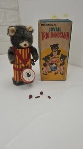Alps Japan Mechanical Jovial Trio Bear Bandsman Tin Toy - Imagen 1 de 12