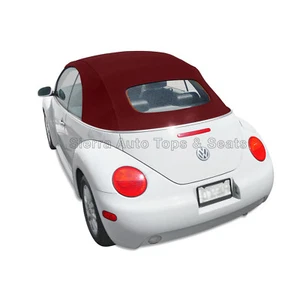 VW Beetle 2003-2010 Convertible Top in Burgundy Stayfast with Glass Window - Picture 1 of 6