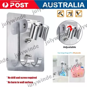Strong Adhesive Shower Head Holder Handheld Wall Mount Bracket with Hanger Hooks - Picture 1 of 12