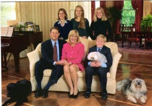 Weihnachtskarte 90er Jahre Al Gore und Familie mit 3 Hunden - Bild 1 von 1