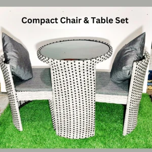 Compact Outdoor Round table chair set and cushions- Grey - Picture 1 of 7
