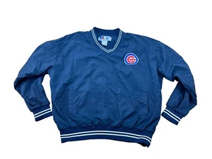 Vintage Mens XL Chicago Cubs Jacket Blue Satin MLB 90s Pullover Baseball Russell - Picture 1 of 17