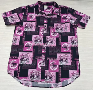 Sailor Moon Short Sleeve Pink Black Button Up Shirt Size XL Pretty Guardian - Picture 1 of 12