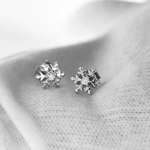 Pendientes de platino 950 0,08 quilates con diseño de copo de nieve de diamantes genuinos joyería - Imagen 1 de 6