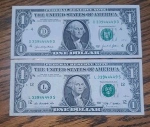 2017 & 2017 MATCHING QUAD SET Fancy Serial Numbers 33944449 x2 - Picture 1 of 1