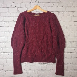 Co Collections Burgunderrot Wolle Kaschmir Hammel Ballonärmel Rauten Strick Pullover - Bild 1 von 11