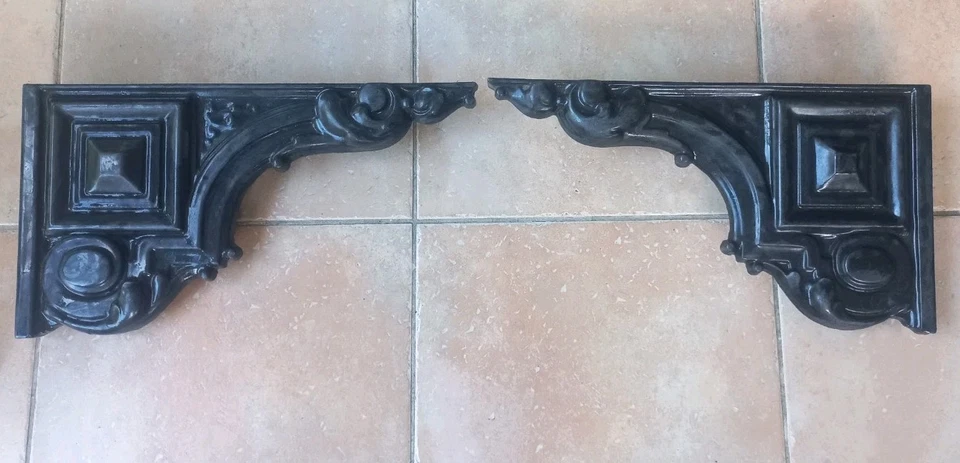 Paire d'équerres ART DECO  potence ancienne En fonte Emaillée Étagère  - Photo 1/4