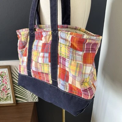 Bolso de Mano Vintage J.CREW Patchwork Acoplamiento Azul Marino Rojo Amarillo Y2K Grande Foto 1 de 4