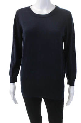 Top pulóver de lana manga larga con marco azul marino talla L para mujer Foto 1 de 4