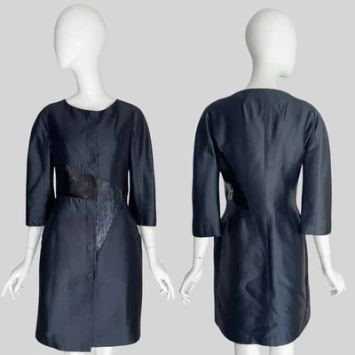 Christian Dior By John Galliano S/S 2007 Navy Blue Silk Satin Sequin Jacket Coat - Image 1 of 4