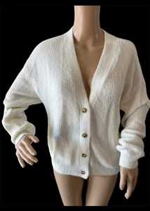 City schicker Pullover Strickjacke mit Knopfleiste weiß Übergröße XS/14 weicher Stretch - Bild 1 von 10