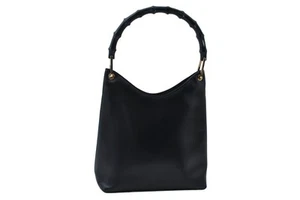 Authentic GUCCI Bamboo Shoulder Hand Bag Purse Leather 0013007 Black 8109M - Picture 1 of 10
