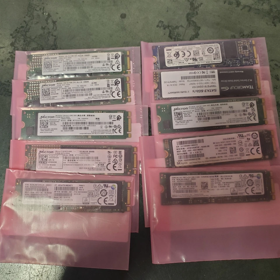 LOTE DE 10- 512GB SATA 2280 M.2 SSD Unidades de Estado Sólido Marca MIX Foto 1 de 1