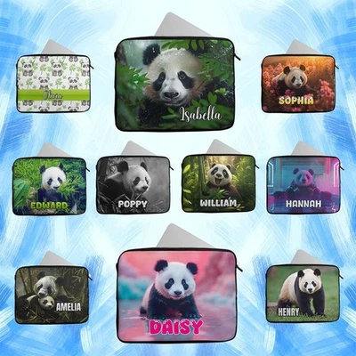 Personalised Laptop Case Sleeve Panda Design Any Name Tablet Bag Gift 9 - Image 1 of 4