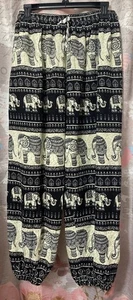 Elefantenmuster Damen Haremshose lang Baggy Jogginghose schwarz/weiß Gr. O/S - Bild 1 von 9