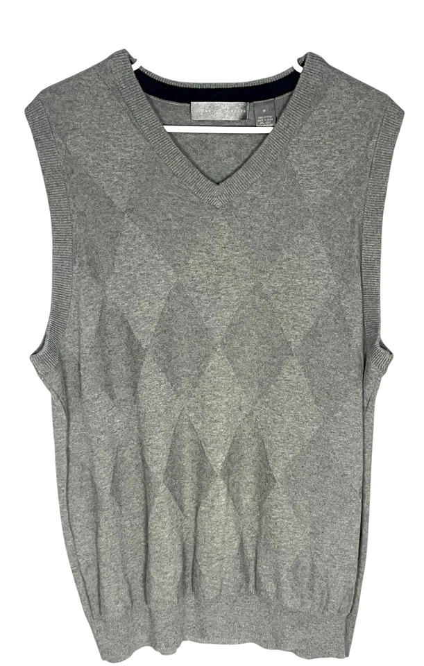 Oscar Be La Renta Hombre Gris Tejido Suéter Chaleco Algodón M Foto 1 de 4