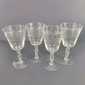 Libbey Rock Sharpe Jefferson Kristall Weinglas ~ 50er Jahre ~ Davidstern ~ 4er Set - Bild 1 von 9