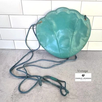 Cartera estilo almeja Charles Jourdan vintage de los años 80 TURQUESA rara Foto 1 de 4