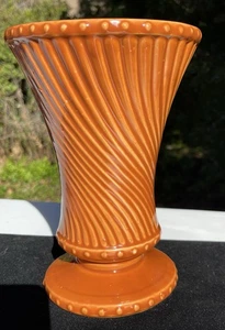 Vintage MCM Midcentury Modern McCoy Pottery Fall Orange Swirl Vase 8" - Picture 1 of 16