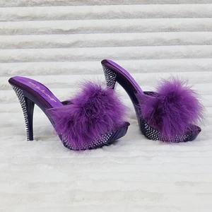 Elegance Marabou Pluma Pluma Sin Cordones Plataforma Zapatos de Tacón de Stiletto 5" Púrpura - Imagen 1 de 7