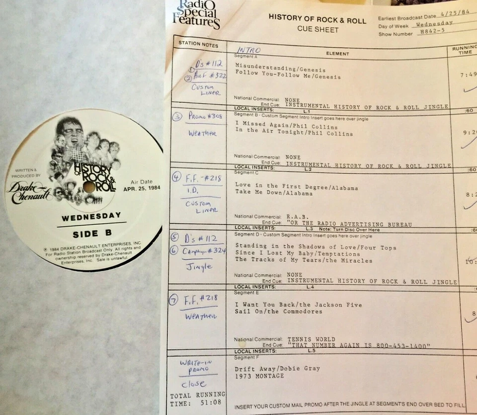 RADIO SHOW: R&R HISTORY 4/25/84 FEATURES: GENESIS (4), ALABAMA (2), MONTAGE 1973 - Image 1 of 1
