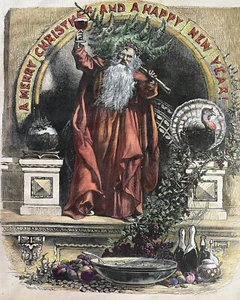 1870 A MERRY CHRISTMAS HARPER’S WEEKLY HAND COLORED ENGRAVING - Picture 1 of 3