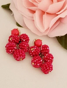 Pink Beads Chain Dangle Pierced Butterfly Earrings - Picture 1 of 5