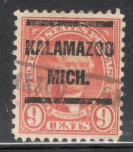 Sc # 641 ~ 9 cent Thomas Jefferson Issue, Precancel, KALAMAZOO MICH. - Picture 1 of 1