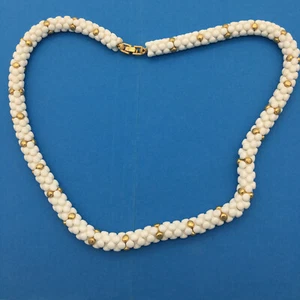 Vintage Crown Trifari White Lucite Gold-Tone Bead 26" Necklace Retro - Picture 1 of 6
