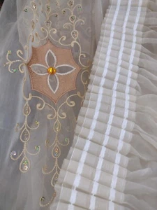 Vintage Chiffon Large Curtain 56" x 90-92" Embellished 1960's Glossy Sheer Tan  - Picture 1 of 12