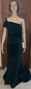 Green Gown Sequins Mermaid one shoulder evening gown Hebeos Dress - Picture 1 of 11