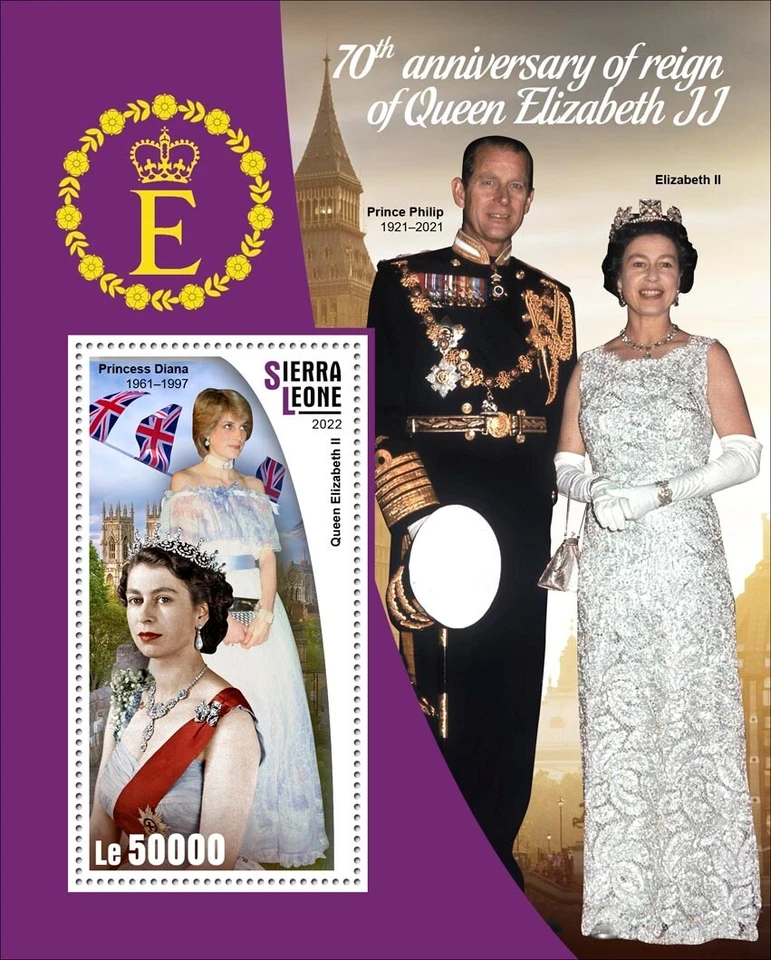 Estampillas de Sierra Leona 2022 MNH Platino Jubileo del Reinado de la Reina Isabel II Foto 1 de 1