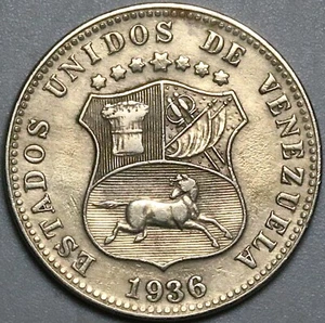 1936 Venezuela 12 1/2 Centimos AU Horse Coin (24072201R) - Picture 1 of 2