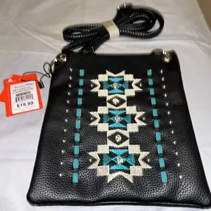 American Bling Western Crossbody Bag Black Turquoise Studded. Cell Pocket NWT - Picture 1 of 5