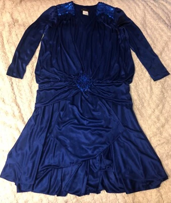 Vestido de cóctel vintage David Rose azul real acanalado en capas talla 14 hecho en EE. UU. Foto 1 de 4